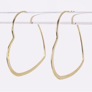 Gold Heart Hoop Drop Earrings Minimalist 2.25 Inch